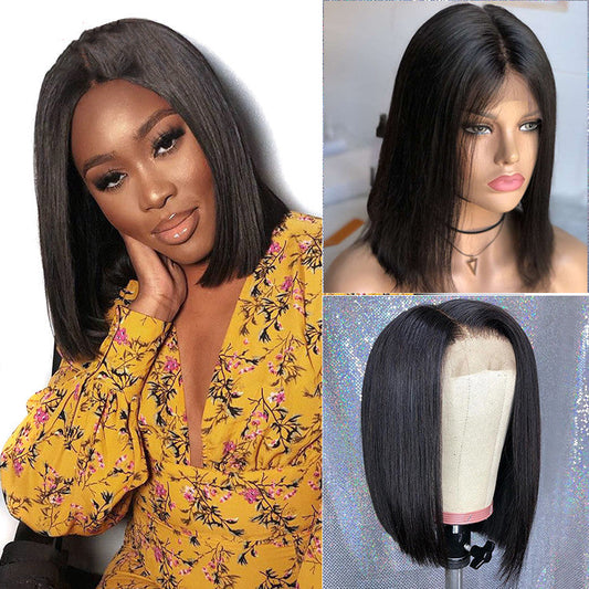 Front lace black short straight hair - Amazhona 