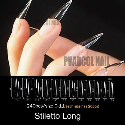 Gel Nails Extension System Full Cover Sculpted Clear Stiletto Coffin False Nail Tips 240pcs/bag - Amazhona 