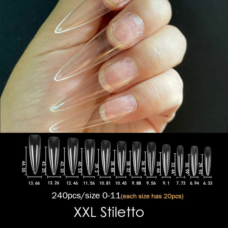 Gel Nails Extension System Full Cover Sculpted Clear Stiletto Coffin False Nail Tips 240pcs/bag - Amazhona 