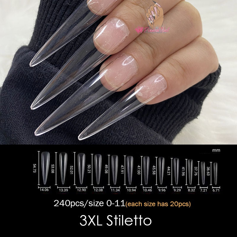 Gel Nails Extension System Full Cover Sculpted Clear Stiletto Coffin False Nail Tips 240pcs/bag - Amazhona 