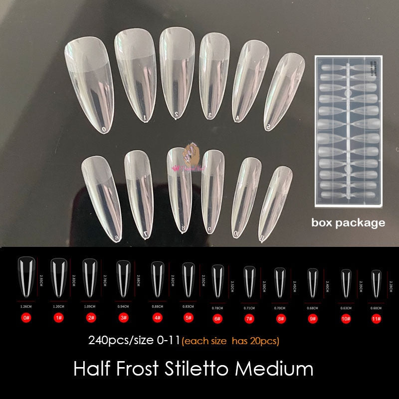 Gel Nails Extension System Full Cover Sculpted Clear Stiletto Coffin False Nail Tips 240pcs/bag - Amazhona 