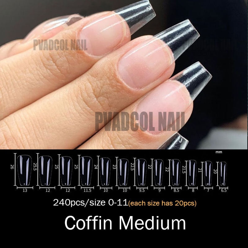 Gel Nails Extension System Full Cover Sculpted Clear Stiletto Coffin False Nail Tips 240pcs/bag - Amazhona 