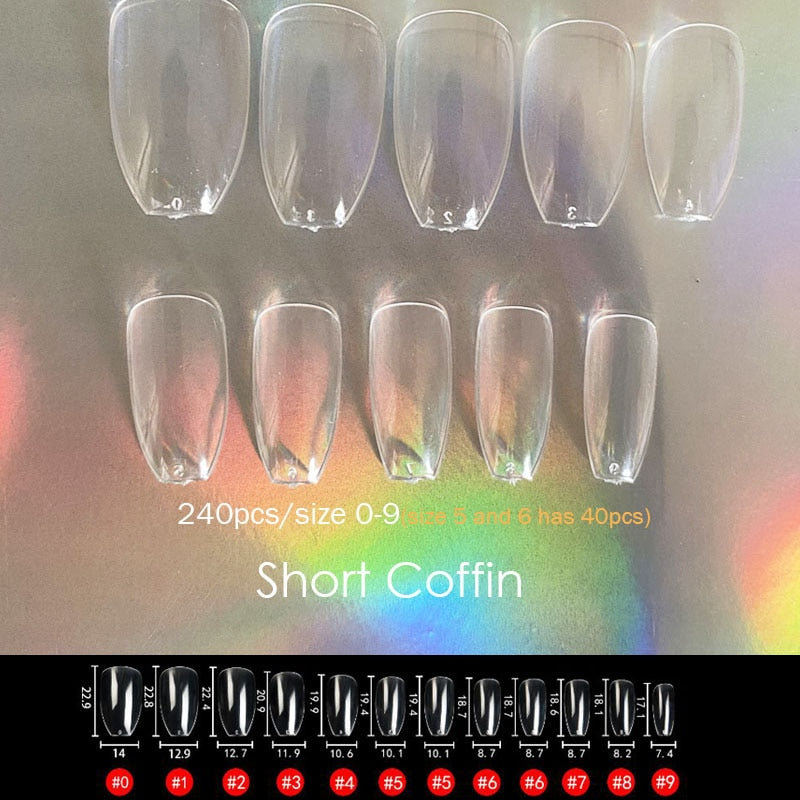 Gel Nails Extension System Full Cover Sculpted Clear Stiletto Coffin False Nail Tips 240pcs/bag - Amazhona 