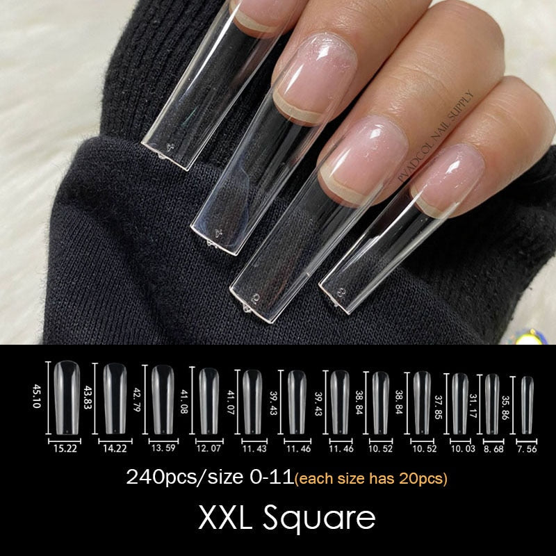 Gel Nails Extension System Full Cover Sculpted Clear Stiletto Coffin False Nail Tips 240pcs/bag - Amazhona 