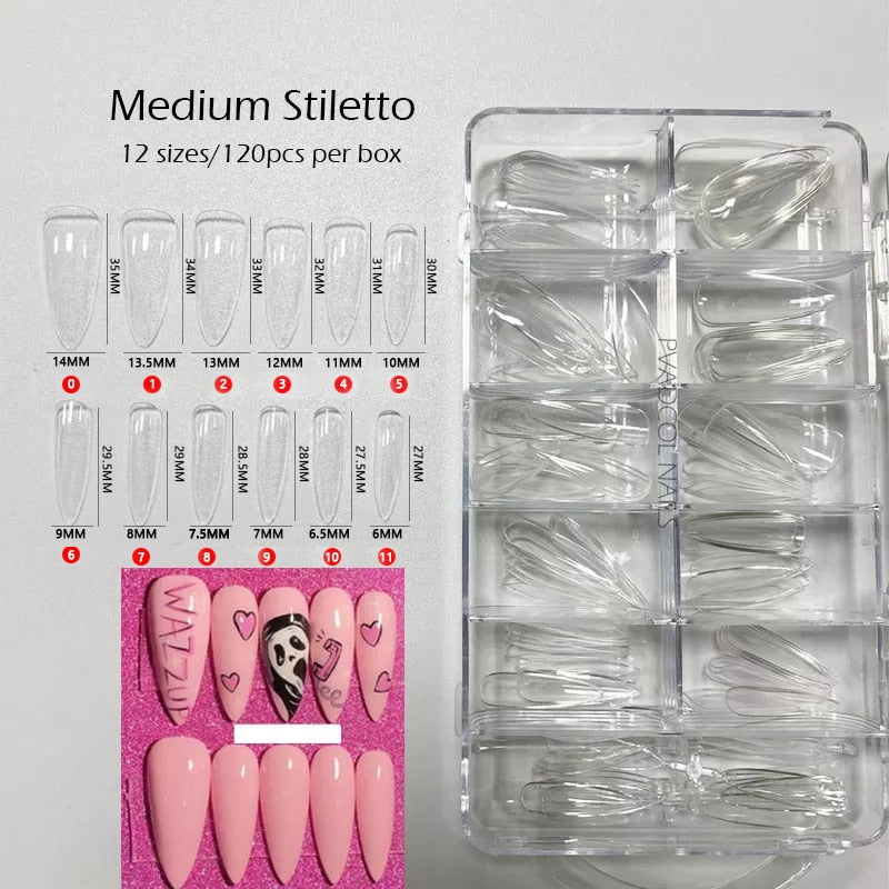 Gel Nails Extension System Full Cover Sculpted Clear Stiletto Coffin False Nail Tips 240pcs/bag - Amazhona 