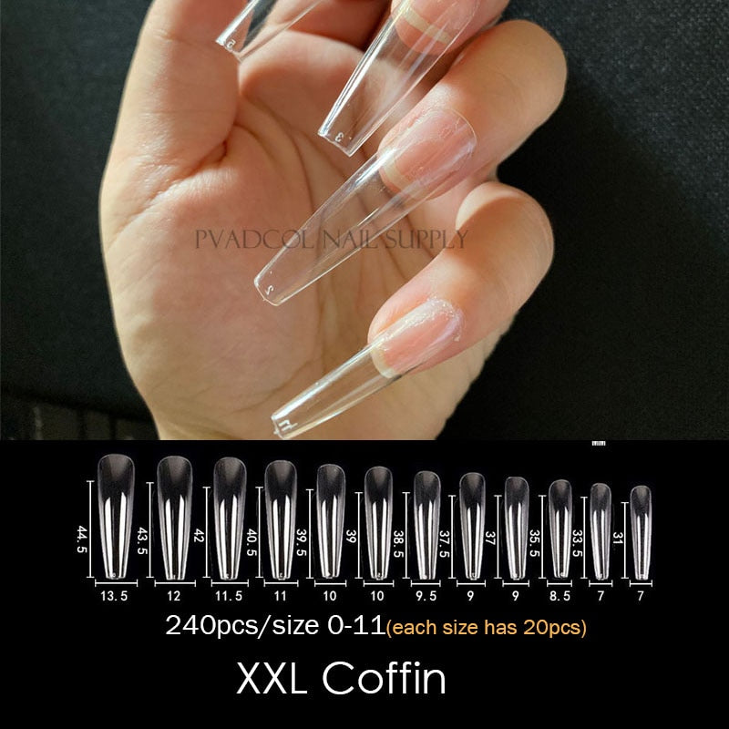 Gel Nails Extension System Full Cover Sculpted Clear Stiletto Coffin False Nail Tips 240pcs/bag - Amazhona 