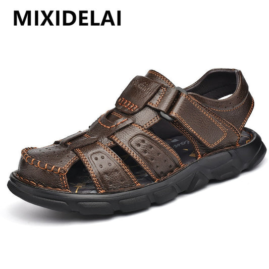 Genuine Leather Casual Shoes For Men High Quality Classic Men Sandals Summer Outdoor Walking Men Sneakers Breathable Men Sandals - Amazhona 