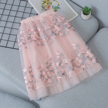 Girls Casual Mesh Floral Tutu Skirt - Amazhona 