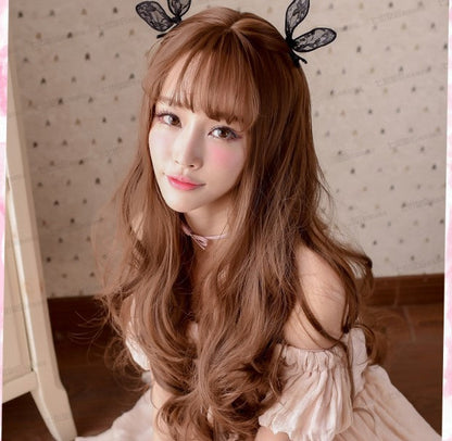 Girls Curl Big Waves Korean Air Liuhai Lifelike Wig Headset - Amazhona 