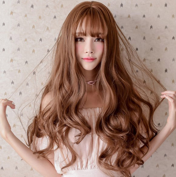 Girls Curl Big Waves Korean Air Liuhai Lifelike Wig Headset - Amazhona 