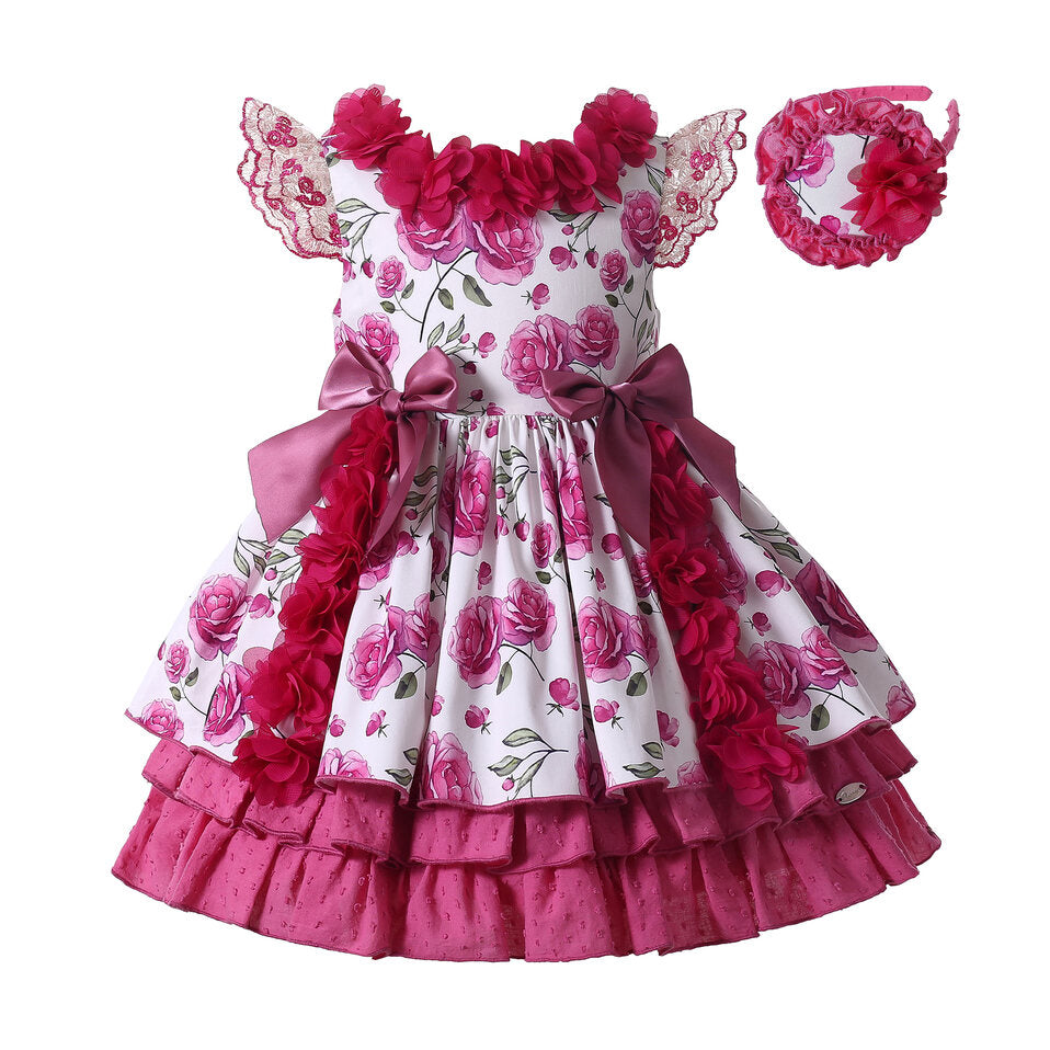 Girls Floral Dress Cute Birthday Flower - Amazhona 