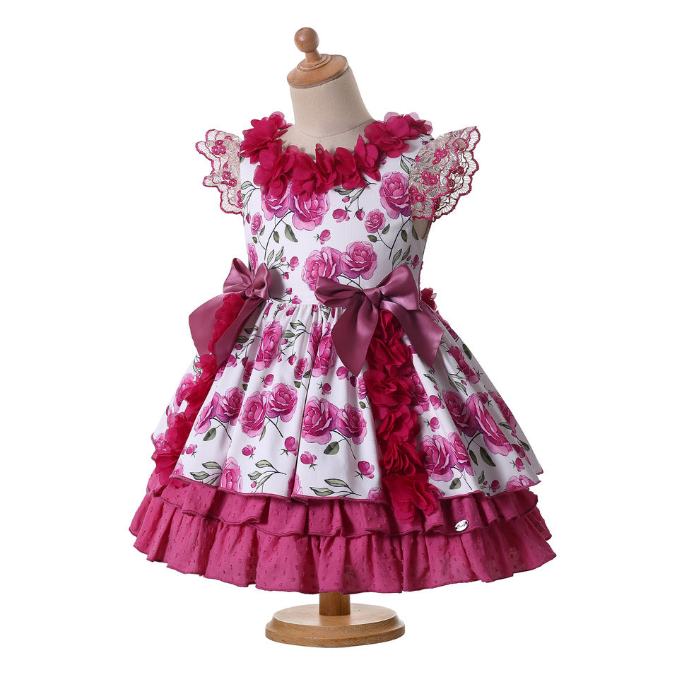 Girls Floral Dress Cute Birthday Flower - Amazhona 