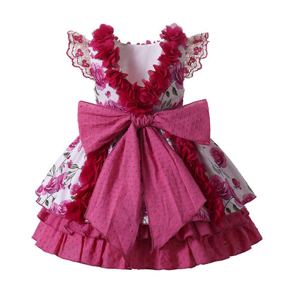 Girls Floral Dress Cute Birthday Flower - Amazhona 