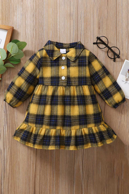 Girls Plaid Ruffled Shirt Dress - Amazhona 