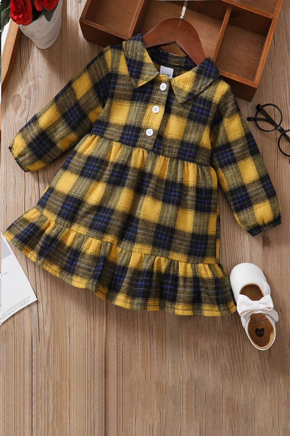 Girls Plaid Ruffled Shirt Dress - Amazhona 