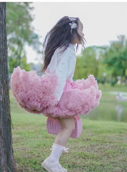 Girls' Super Fluffy Skirt Tutu Skirt Flower Girl Gauze Skirt Children Princess Fairy Dress Pleated Skirt - Amazhona 