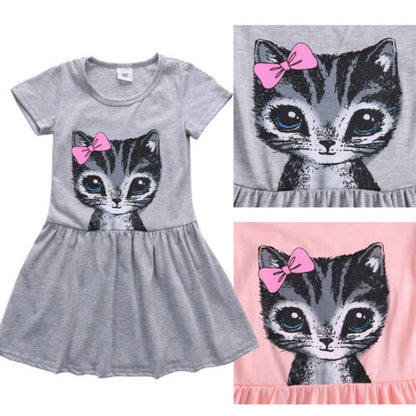 Girls print cat bow dress - Amazhona 