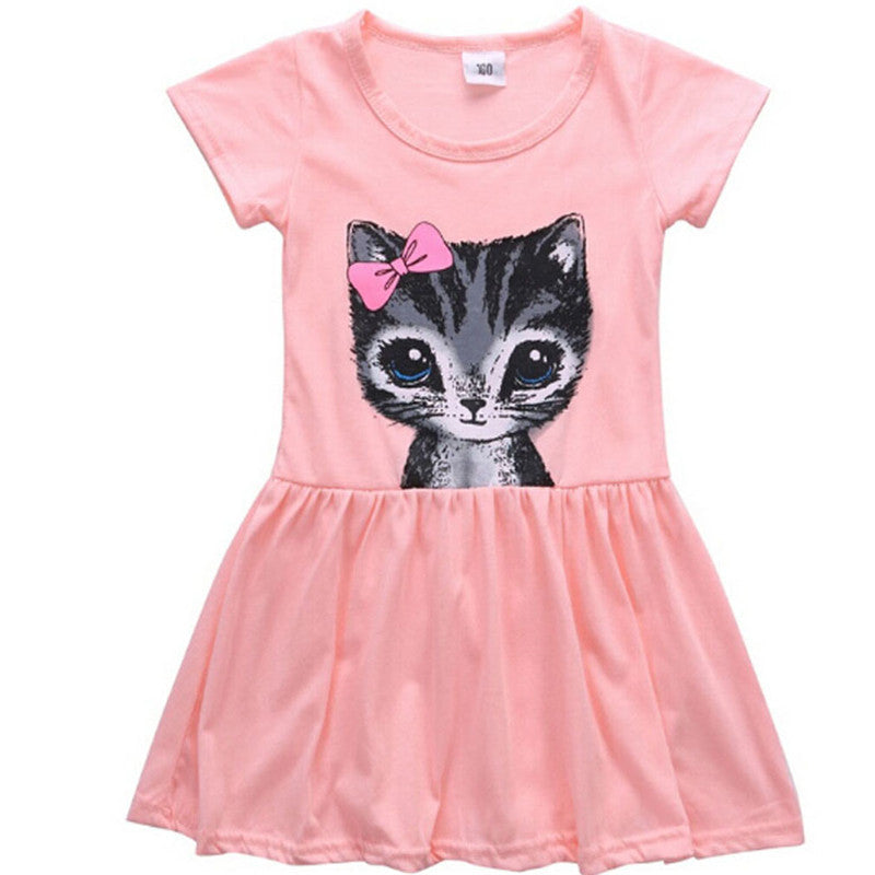 Girls print cat bow dress - Amazhona 