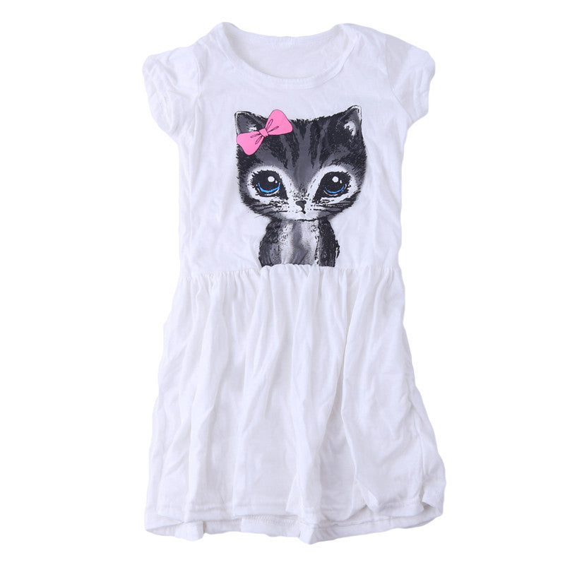 Girls print cat bow dress - Amazhona 