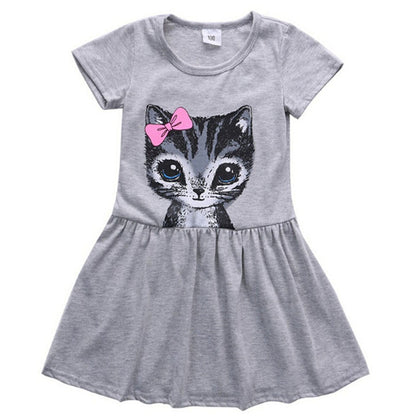 Girls print cat bow dress - Amazhona 