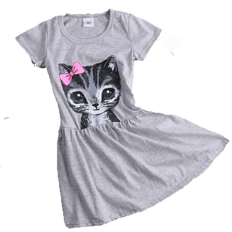 Girls print cat bow dress - Amazhona 