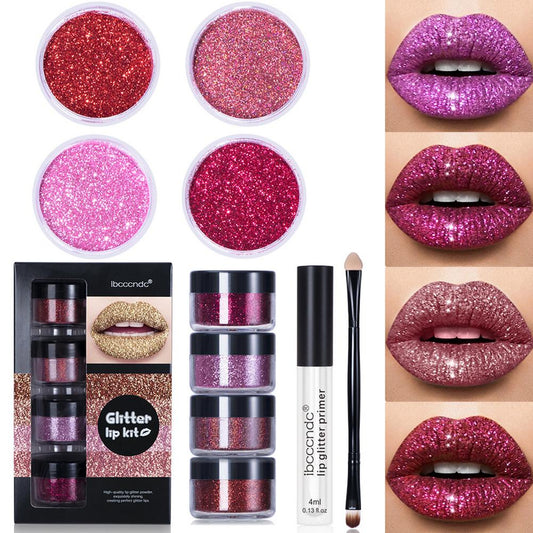 Glitter Lip Gloss Lipstick Shiny DIY Lip Gloss Diamond Waterproof Long Lasting Lipgloss Kit With Lip Primer Lip Tint Lips Makeup - Amazhona 