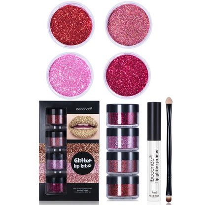 Glitter Lip Gloss Lipstick Shiny DIY Lip Gloss Diamond Waterproof Long Lasting Lipgloss Kit With Lip Primer Lip Tint Lips Makeup - Amazhona 