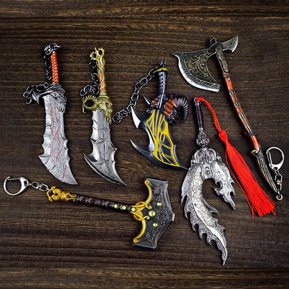 God of War 5 Ragnarok Keychain Thor's Hammer Mjolnir Key Chain Ring Levitan's Axe Keyring Blades of Exile Chaos Game Accessories - Amazhona 