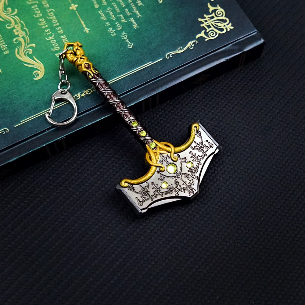 God of War 5 Ragnarok Keychain Thor's Hammer Mjolnir Key Chain Ring Levitan's Axe Keyring Blades of Exile Chaos Game Accessories - Amazhona 