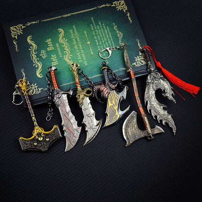 God of War 5 Ragnarok Keychain Thor's Hammer Mjolnir Key Chain Ring Levitan's Axe Keyring Blades of Exile Chaos Game Accessories - Amazhona 