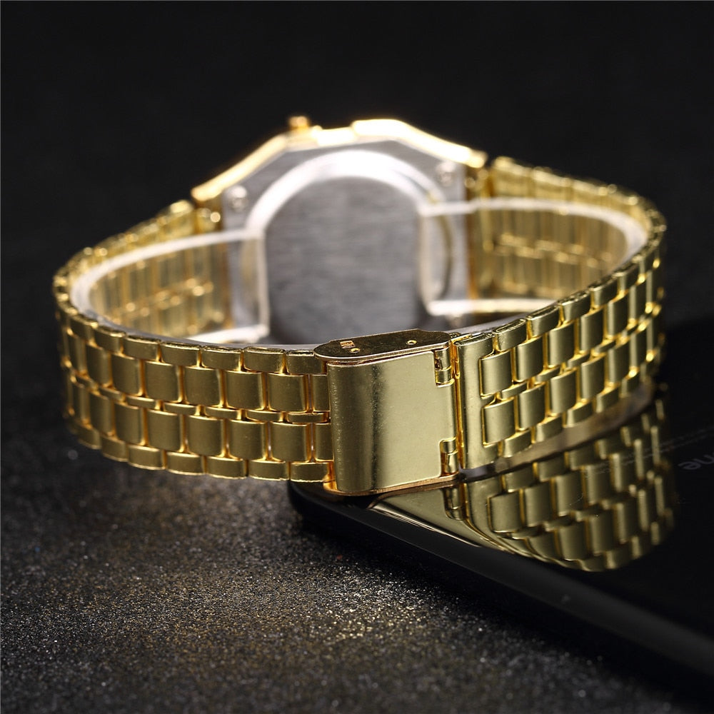 Gold Men Watches Women Electronic Digital Display Retro Style Clock Men's Watch for Men Relogio Masculin Reloj Hombre homme - Amazhona 