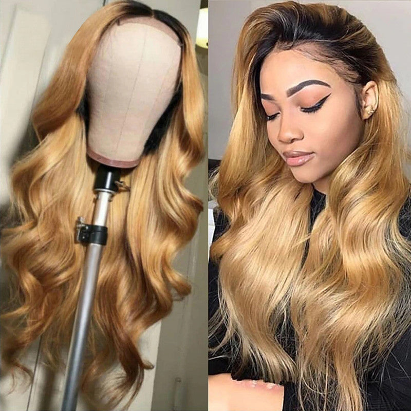 Golden fluffy big wave wig - Amazhona 