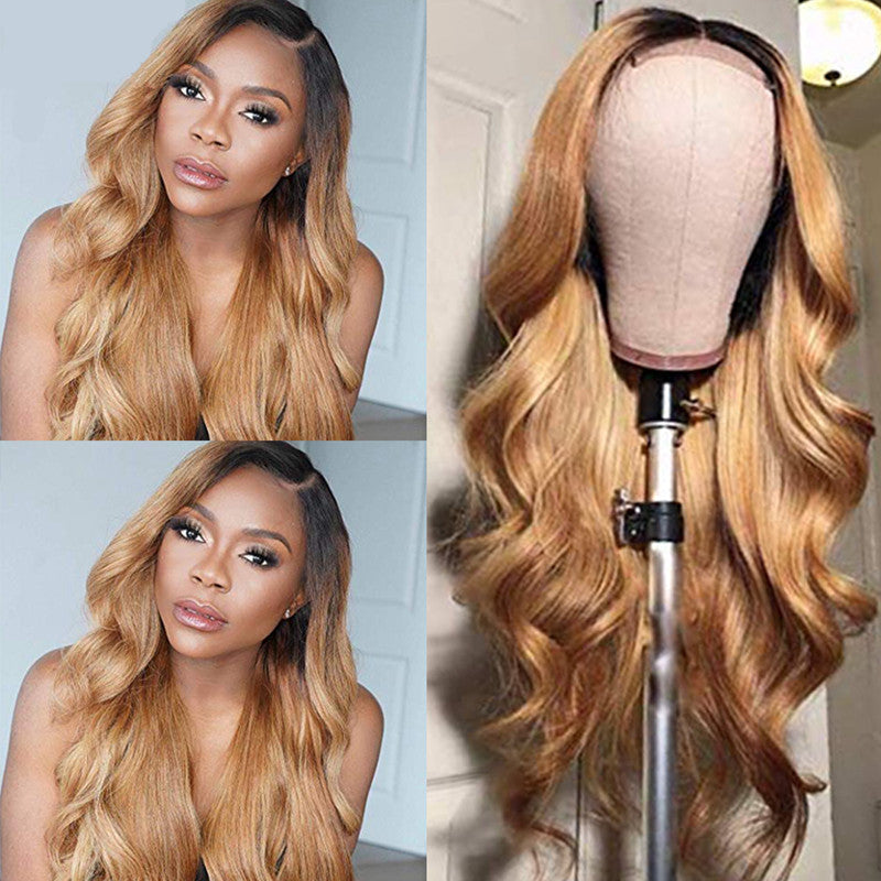 Golden fluffy big wave wig - Amazhona 