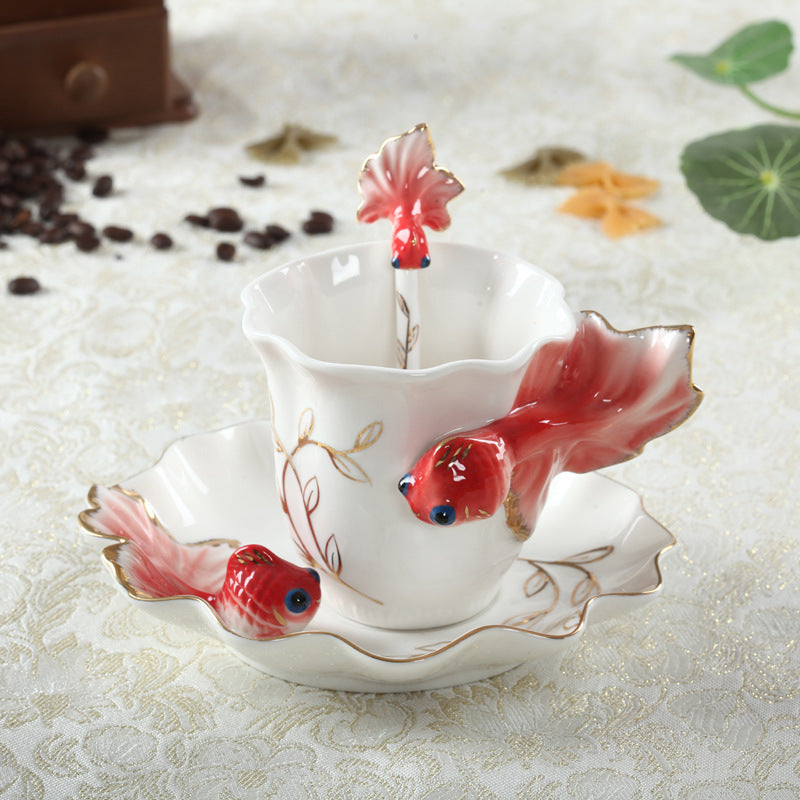 Goldfish Coffee Cup Set Creative Wedding Gift Ceramic Cup - Amazhona 