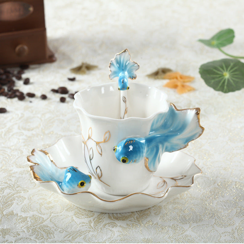 Goldfish Coffee Cup Set Creative Wedding Gift Ceramic Cup - Amazhona 