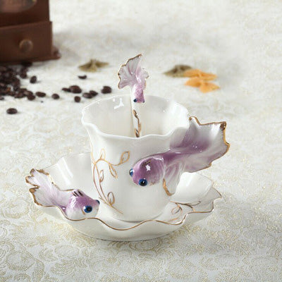 Goldfish Coffee Cup Set Creative Wedding Gift Ceramic Cup - Amazhona 