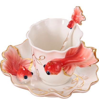 Goldfish Coffee Cup Set Creative Wedding Gift Ceramic Cup - Amazhona 