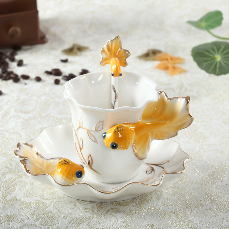 Goldfish Coffee Cup Set Creative Wedding Gift Ceramic Cup - Amazhona 