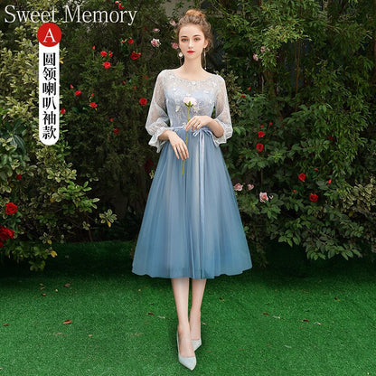 Grey Blue Bridesmaid Dresses O1090 Custom Made Lace Up Sweet Memory Princess Vestidos Women Netting Tulle Wedding Guest Dress - Amazhona 