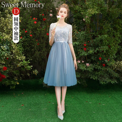 Grey Blue Bridesmaid Dresses O1090 Custom Made Lace Up Sweet Memory Princess Vestidos Women Netting Tulle Wedding Guest Dress - Amazhona 