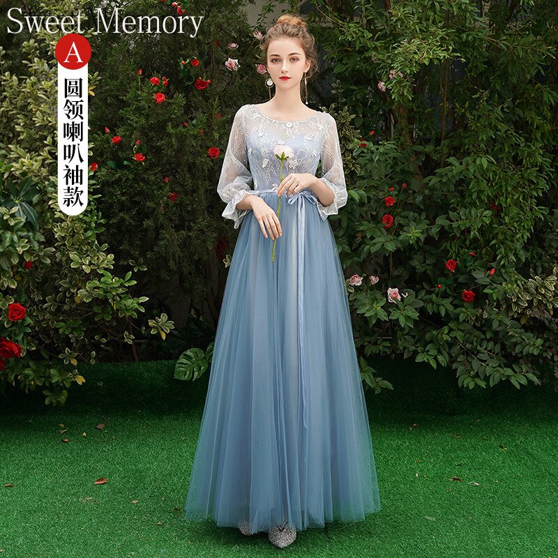 Grey Blue Bridesmaid Dresses O1090 Custom Made Lace Up Sweet Memory Princess Vestidos Women Netting Tulle Wedding Guest Dress - Amazhona 