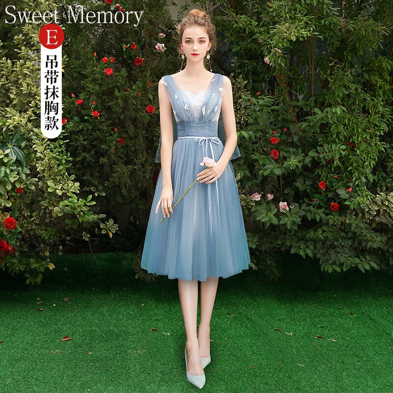 Grey Blue Bridesmaid Dresses O1090 Custom Made Lace Up Sweet Memory Princess Vestidos Women Netting Tulle Wedding Guest Dress - Amazhona 