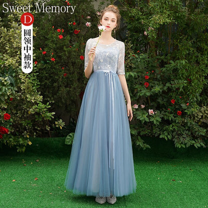 Grey Blue Bridesmaid Dresses O1090 Custom Made Lace Up Sweet Memory Princess Vestidos Women Netting Tulle Wedding Guest Dress - Amazhona 