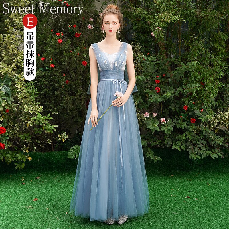 Grey Blue Bridesmaid Dresses O1090 Custom Made Lace Up Sweet Memory Princess Vestidos Women Netting Tulle Wedding Guest Dress - Amazhona 