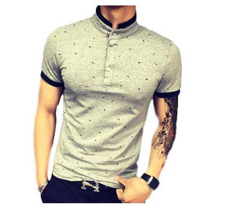 Guitar Print Stand Collar T-shirt - Amazhona 