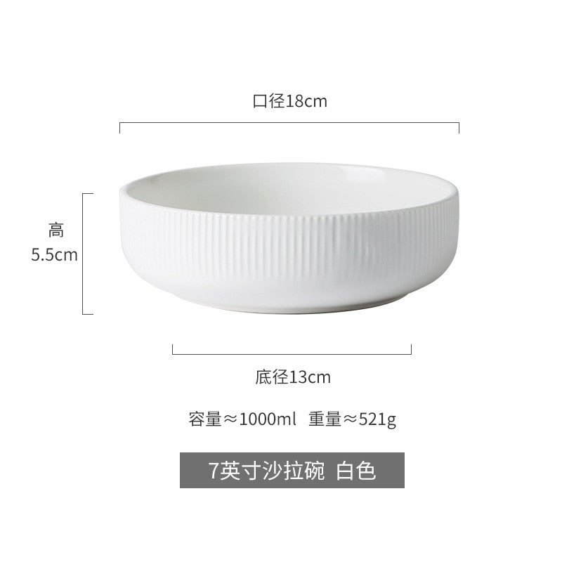 Nordic Ceramic Tableware Matte Glazed Japanese Style Ins Style Dishes Sets Salad Soup Bowl Flat Plate Dinnerware - Amazhona 