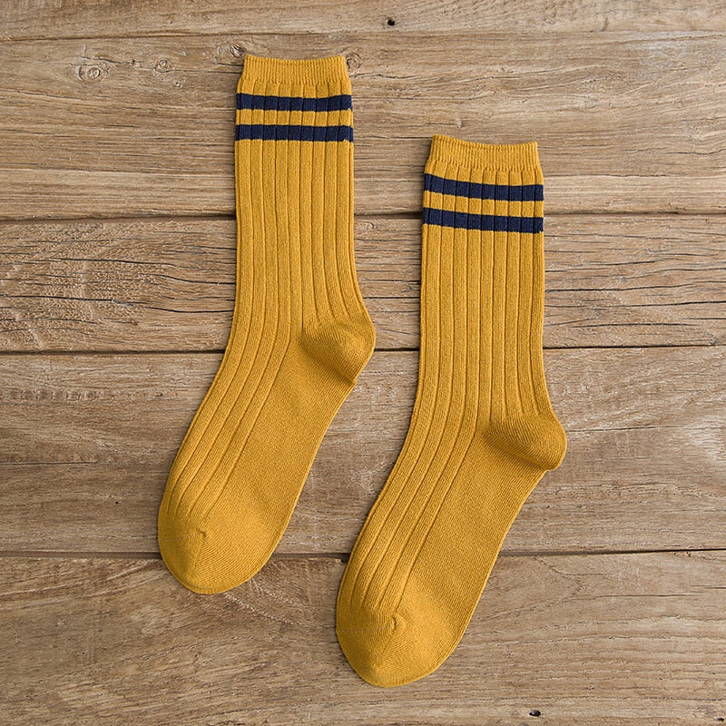 Japanese Loose Socks High School Girls Harajuku Socks Solid Colors Needles Knitting Striped Cotton Socks Women yellow blue black - Amazhona 