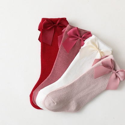 New Brand Baby Toddlers Socks Autumn Winter Children Girls Knee High Long Sock Cotton Big Bow Spanish Style Kids Floor Socks - Amazhona 