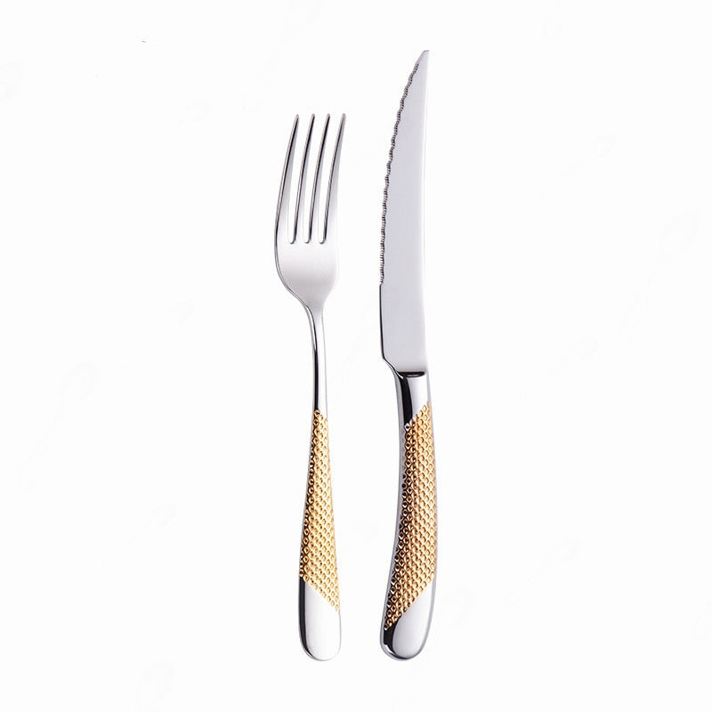 Kitchen Tableware Cutlery Set Silver Cutlery Set Stainless Steel Luxury Dinnerware Fork Spoon Knife Western Dinner Set Gold - Amazhona 