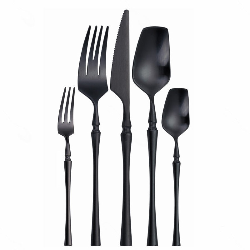 Matte Cutlery Set Gold Forks Spoons Knives Cutlery Set Stainless Steel Gold Steel Cutlery Set Silverware Set with Cake Fork - Amazhona 